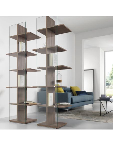 Libreria a colonna in vetro e legno laminato Laddy
