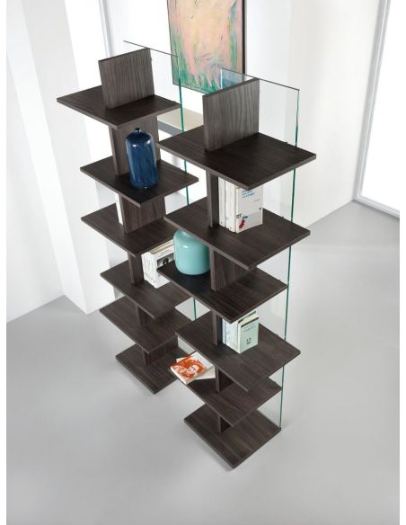 Libreria a colonna in vetro e legno laminato Laddy