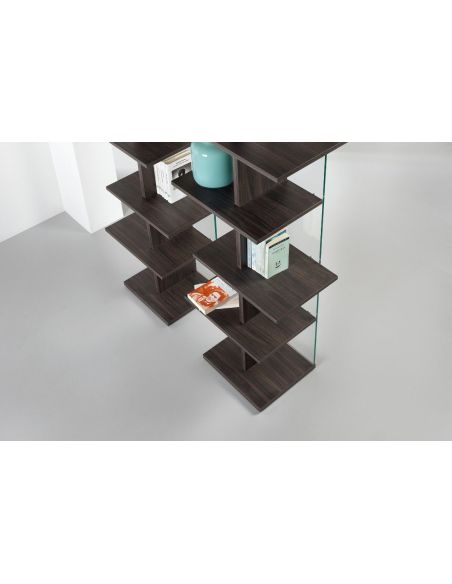 Libreria a colonna in vetro e legno laminato Laddy