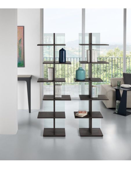 Libreria a colonna in vetro e legno laminato Laddy