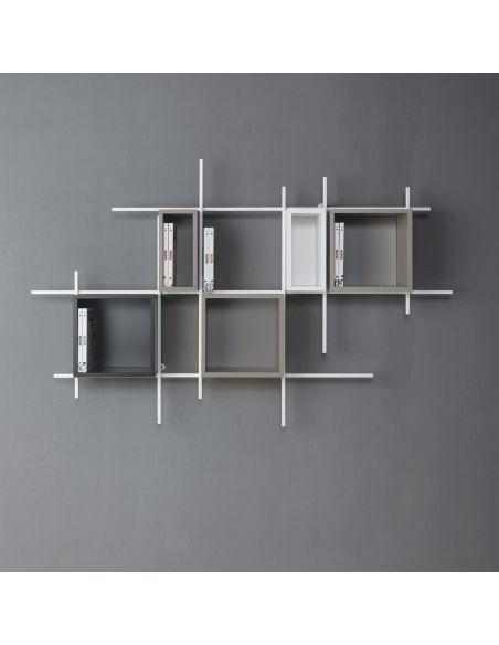 Libreria orizzontale sospesa in acciaio e legno Etere