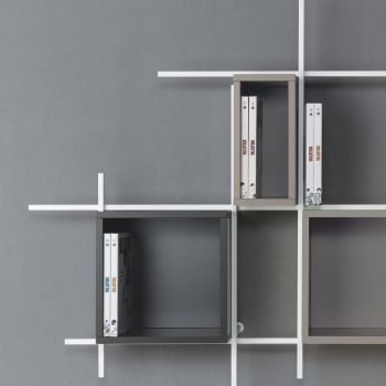Libreria orizzontale sospesa in acciaio e legno Etere 2