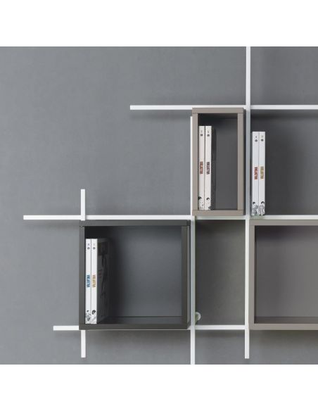 Libreria orizzontale sospesa in acciaio e legno Etere