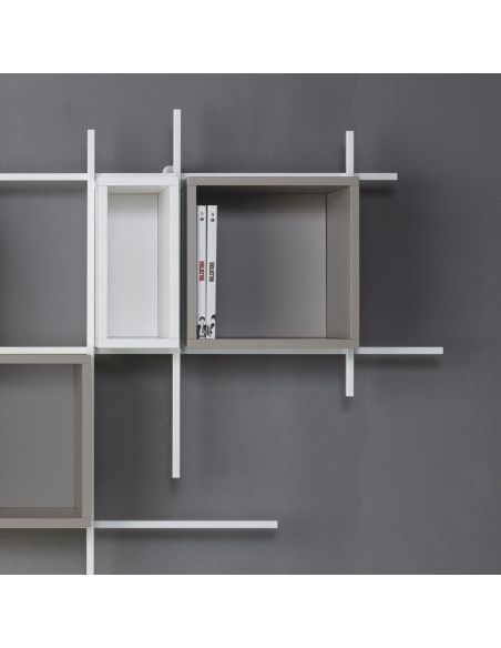 Libreria orizzontale sospesa in acciaio e legno Etere