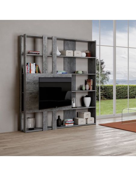 Parete attrezzata con libreria porta TV Inedditah M