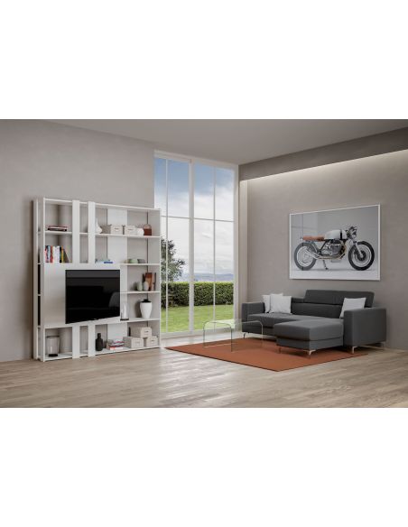 Parete attrezzata con libreria porta TV Inedditah M