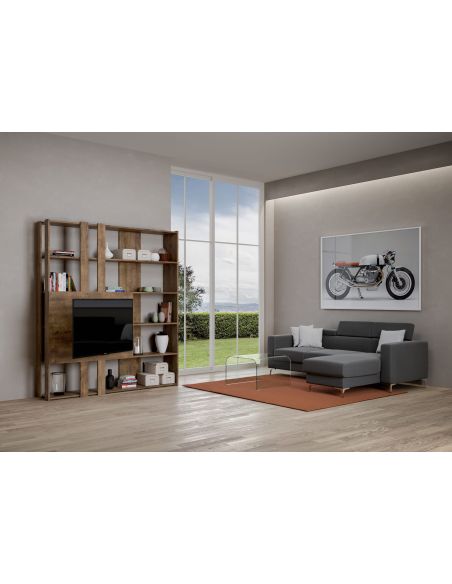 Parete attrezzata con libreria porta TV Inedditah M