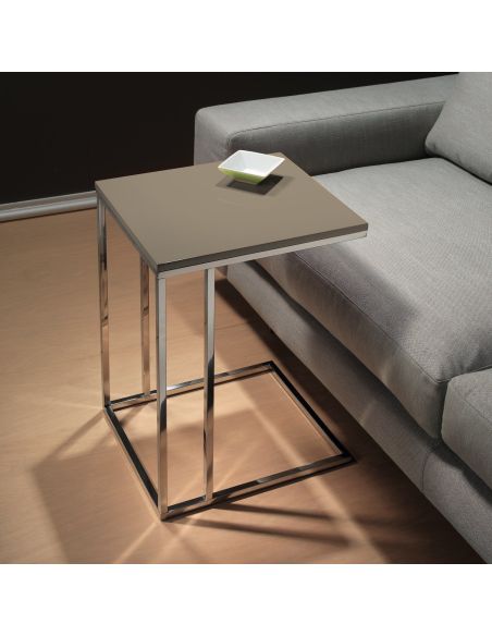 Tavolino da salotto lato divano in acciaio e laminato Polite