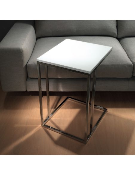 Tavolino da salotto lato divano in acciaio e laminato Polite