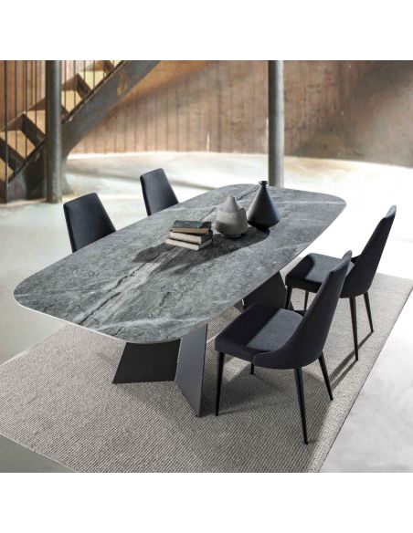 Tavolo da pranzo in acciaio e gres porcellanato Springs