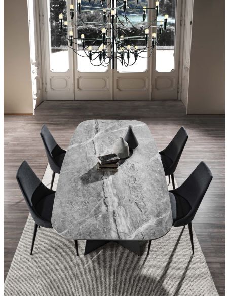 Tavolo da pranzo in acciaio e gres porcellanato Springs