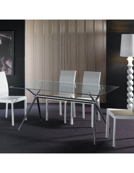 Tavolo scrivania in vetro trasparente e metallo cromato Glam Tavolo scrivania in vetro trasparente e metallo cromato Glam