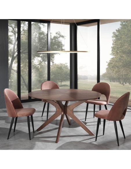 Tavolo rotondo in legno massello e MDF Venues Walnut