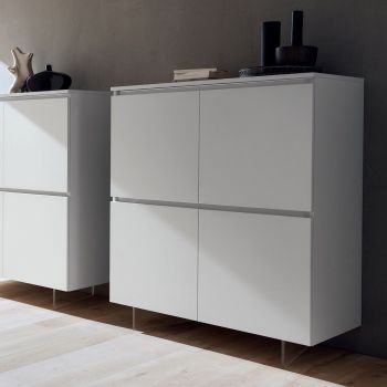 Mobile a 3 Ante Credenza Moderna per Soggiorno 120 cm Basso Bianco Lucido