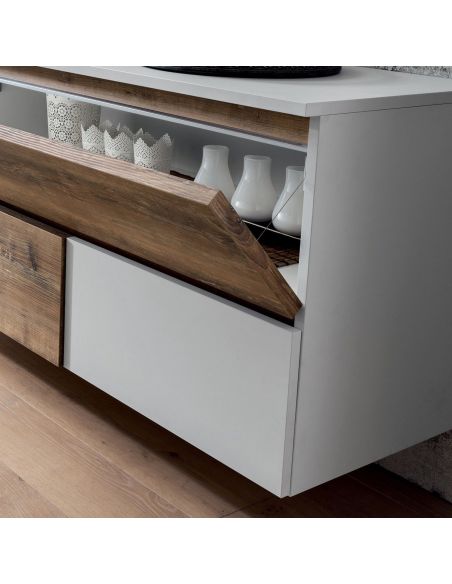 Credenza bassa design moderno in legno bianco e rovere Mikko