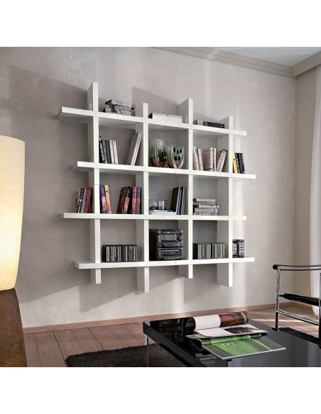 Libreria da parete in legno bianco opaco Gilmar