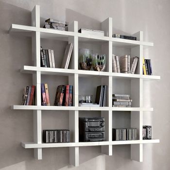 Libreria da parete in legno bianco opaco Gilmar 2