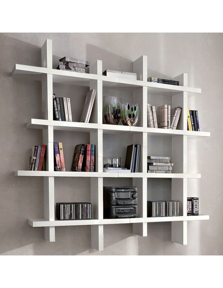 Libreria da parete in legno bianco opaco Gilmar