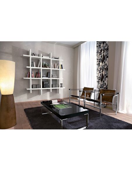 Libreria da parete in legno bianco opaco Gilmar