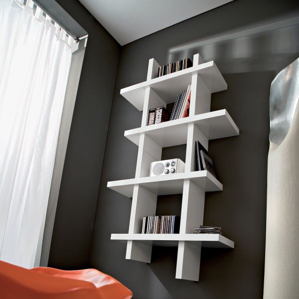 Libreria verticale da parete in legno bianco opaco Gilmar