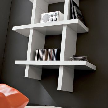 Libreria verticale da parete in legno bianco opaco Gilmar 2