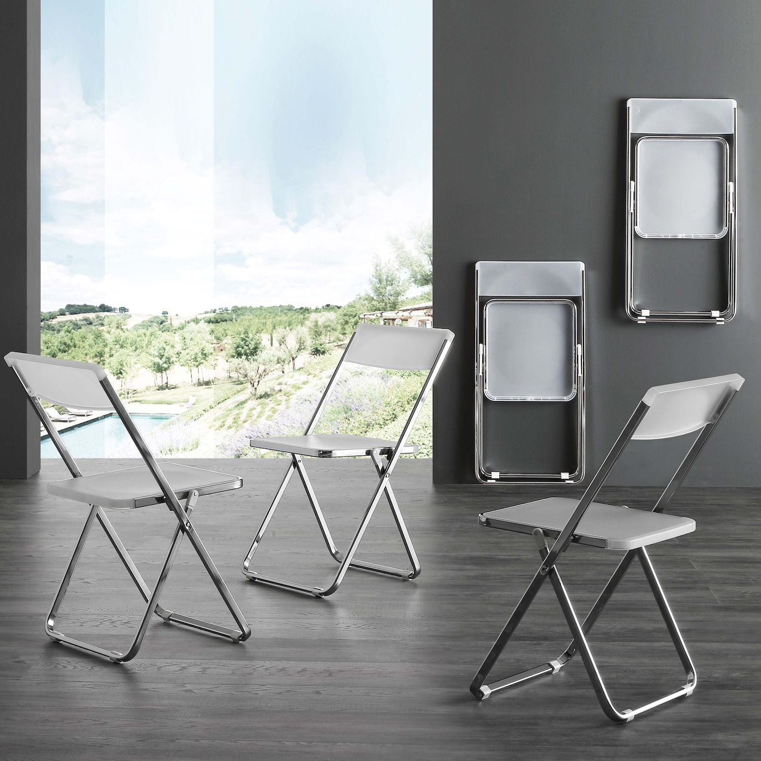 Set 4 sedie pieghevoli con carrello o gancio a muro Trixy Lux