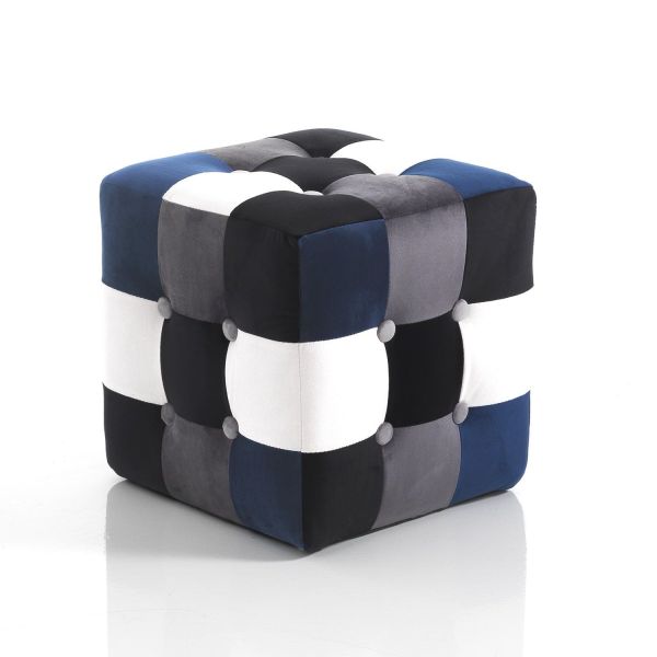 Pouf patchwork in tessuto multicolore Axel