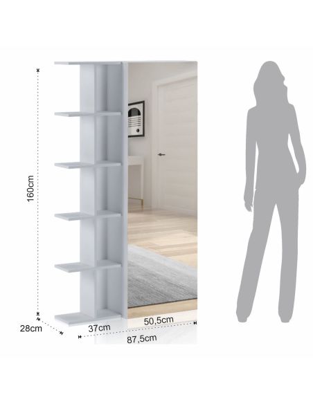 Armadio guardaroba per ingresso con libreria e specchio Keris