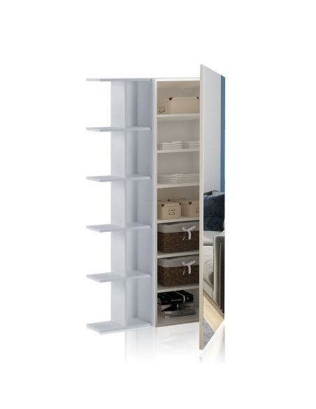 Armadio guardaroba per ingresso con libreria e specchio Keris Armadio guardaroba per ingresso con libreria e specchio Keris