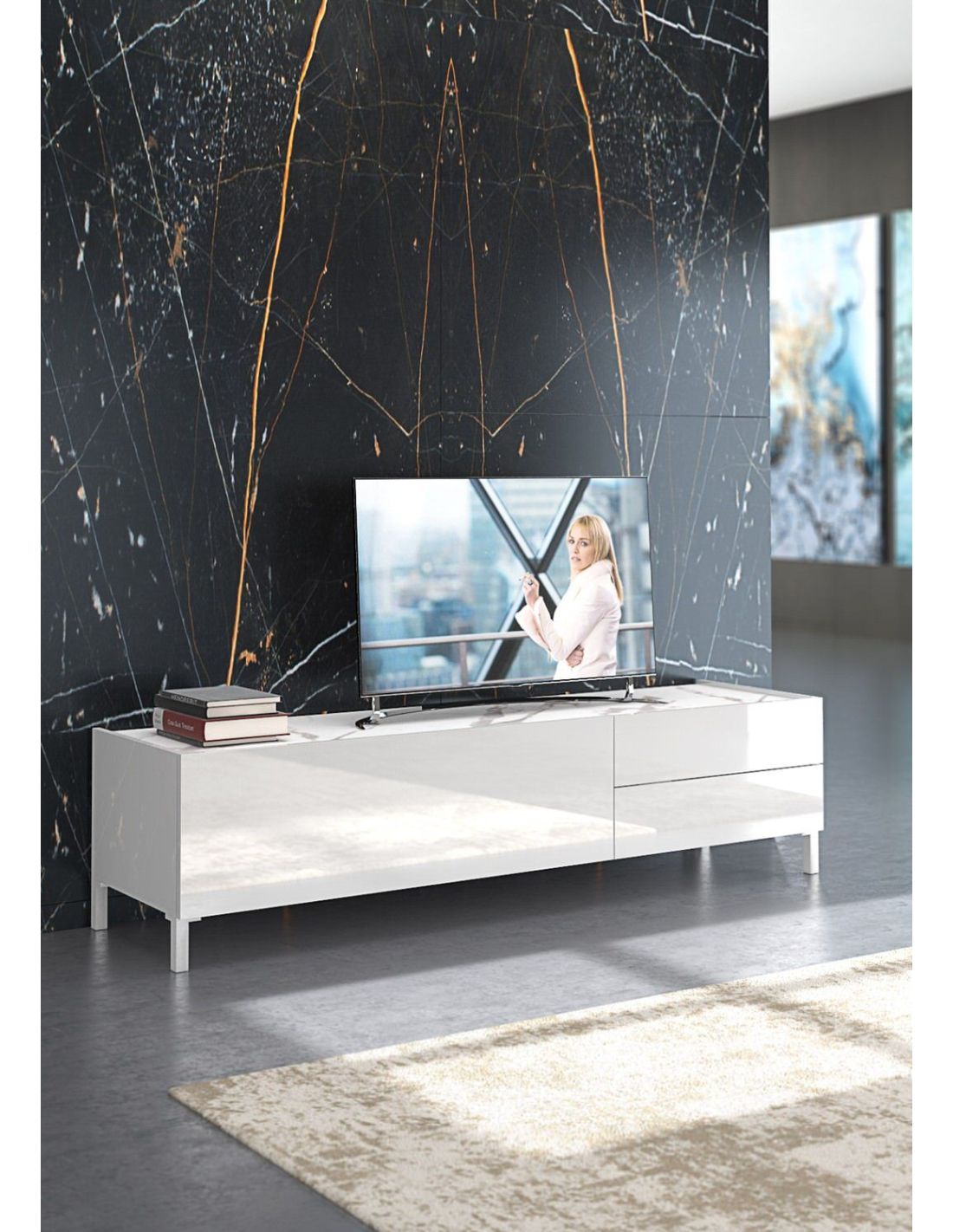 Azur line Porta TV Stampante Crescendo 80 Mobile con vetrina e Ruote Vari Colori in Kit Bianco 