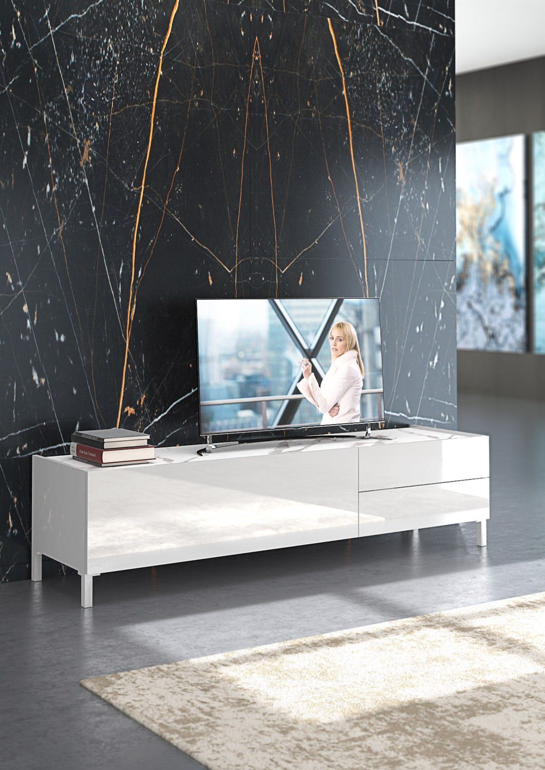 Azur line Porta TV Stampante Crescendo 80 Mobile con vetrina e Ruote Vari Colori in Kit Bianco 