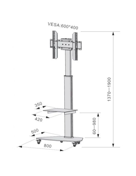 Carrello porta TV regolabile e ruotabile Agile Bianco