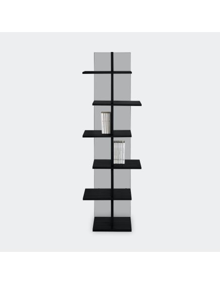 Libreria a colonna in vetro e legno laminato Laddy