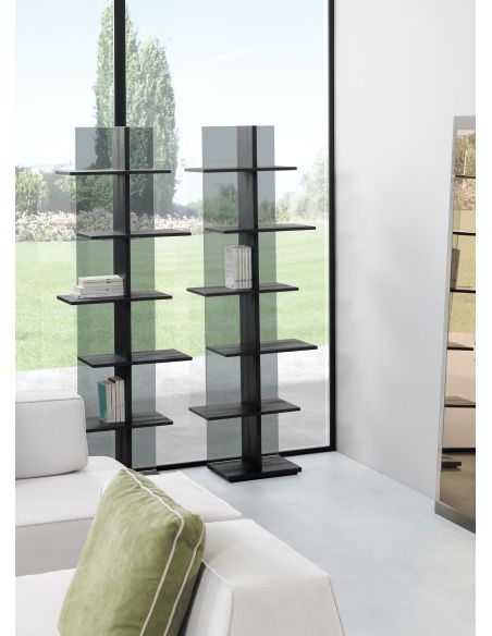 Libreria a colonna in vetro e legno laminato Laddy