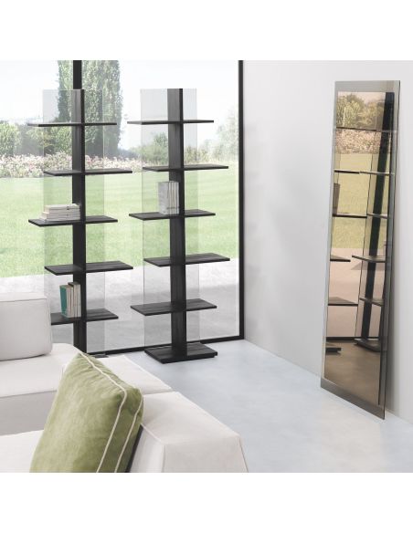 Libreria a colonna in vetro e legno laminato Laddy