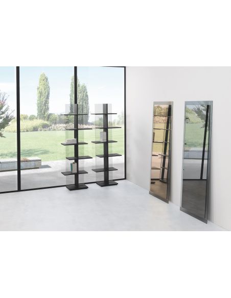 Libreria a colonna in vetro e legno laminato Laddy