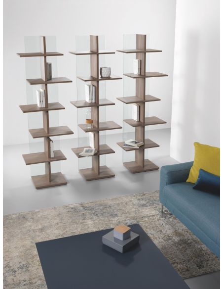 Libreria a colonna in vetro e legno laminato Laddy