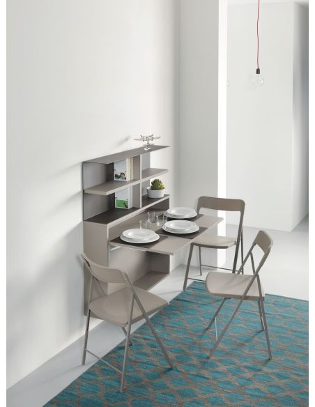 Scrivania a scomparsa con libreria e sedie pieghevoli Jacob Scrivania a scomparsa con libreria e sedie pieghevoli Jacob