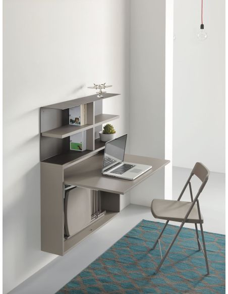 Scrivania a scomparsa con libreria e sedie pieghevoli Jacob Scrivania a scomparsa con libreria e sedie pieghevoli Jacob