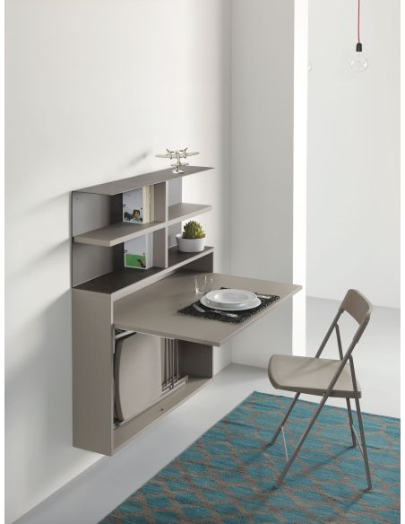 Scrivania a scomparsa con libreria e sedie pieghevoli Jacob Scrivania a scomparsa con libreria e sedie pieghevoli Jacob