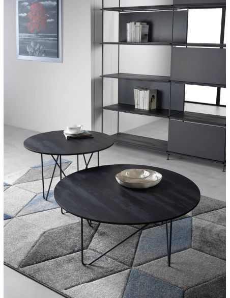 Tavolino lato divano da salotto in acciaio e laminato Kristin