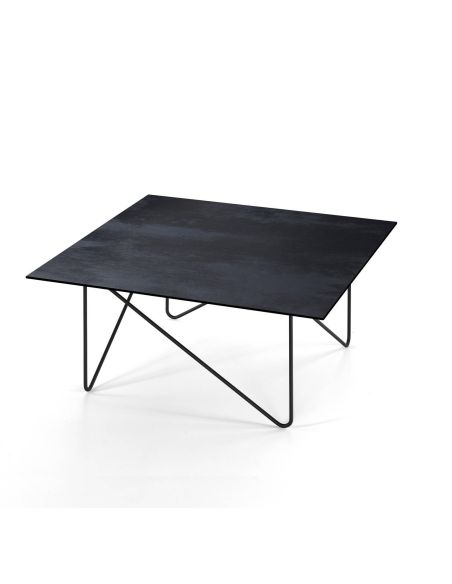 Tavolino soggiorno quadrato in acciaio e laminato Kristin