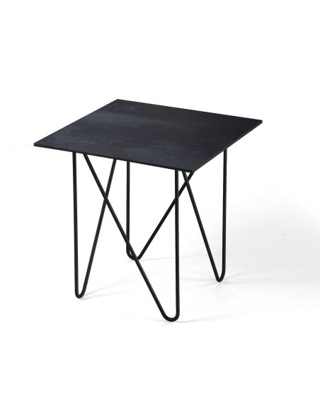 Tavolino soggiorno quadrato in acciaio e laminato Kristin