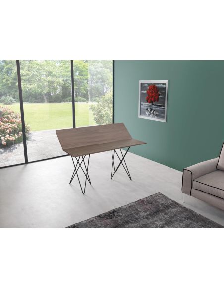 Tavolo consolle apribile a libro in acciaio e laminato Enduring