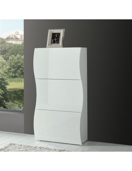 Scarpiera salvaspazio per ingresso in MDF bianco lucido Surf 3