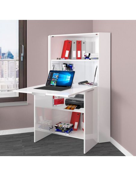 Scrivania angolare a scomparsa con libreria Geometry