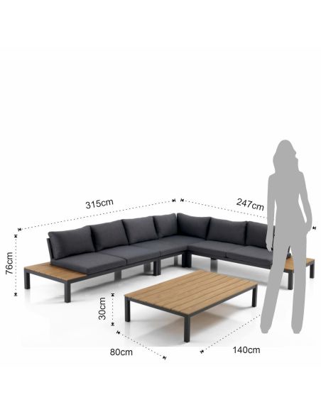 Salotto da giardino angolare con tavolino Jamal Grey