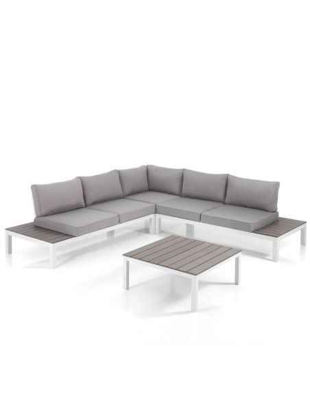 Salotto da esterno angolare con tavolino Jamal White