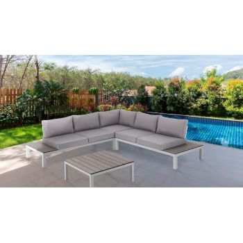 Salotto da esterno angolare con tavolino Jamal White 2