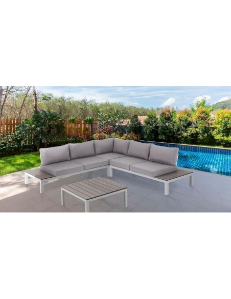 Salotto da esterno angolare con tavolino Jamal White